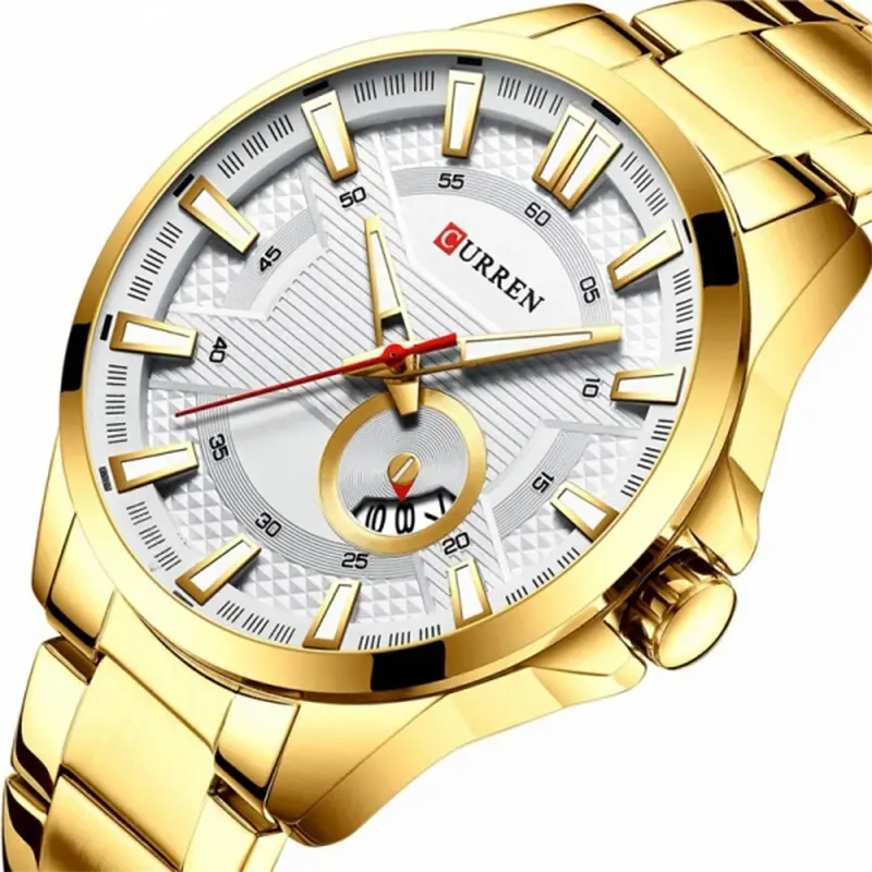 Curren Quartz White Dial Gold-tone Men's Watch- 8372